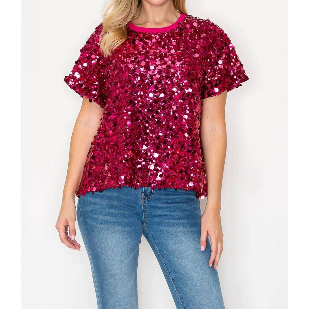 NEW JOH jeovanny sequin top in cherry